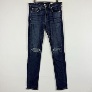 Rag & Bone 9" Rise Skinny Vashon Wash Knee Holes Destroyed Jeans Women's Size 28